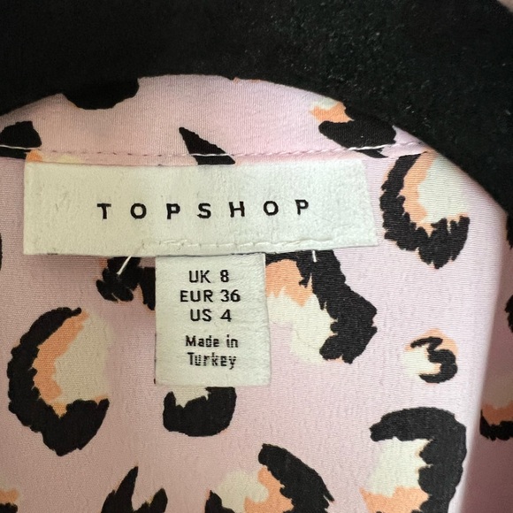 Topshop Pink Animal Print Balloon Sleeve Cropped Blouse Size 4 - Picture 6 of 6